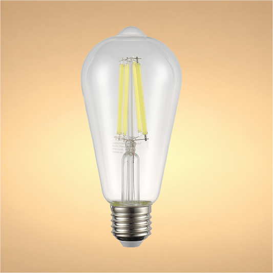 LED лампа ST64 (ретро, эдисон услубида), 6.5Вт, 806Лм, E27, 2700K (илиқ оқ), Шаффоф