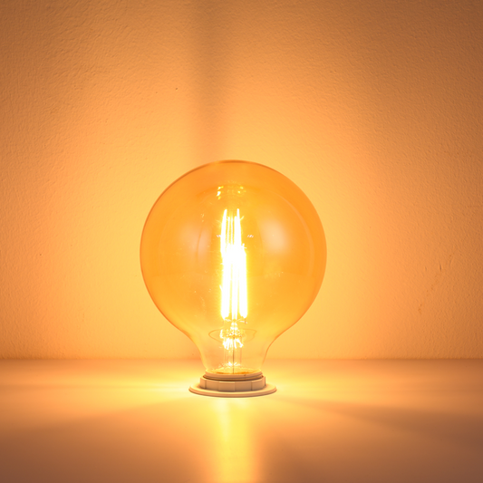 LED лампа G95 (шар шаклида), 4Вт, 410Лм, E27, 2400K (илиқ оқ), Янтарь ранг