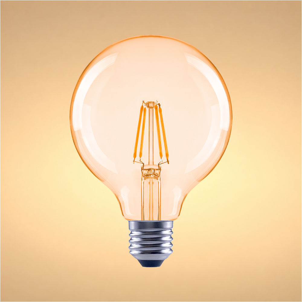 LED лампа G95 (шар шаклида), 4Вт, 410Лм, E27, 2400K (илиқ оқ), Янтарь ранг