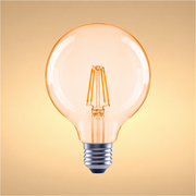 LED лампа G95 (шар шаклида), 4Вт, 410Лм, E27, 2400K (илиқ оқ), Янтарь ранг