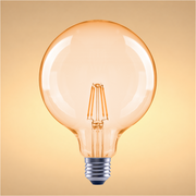 LED лампа G125 (шар шаклида), 4Вт, 410Лм, E27, 2400K (илиқ оқ), Янтарь ранг
