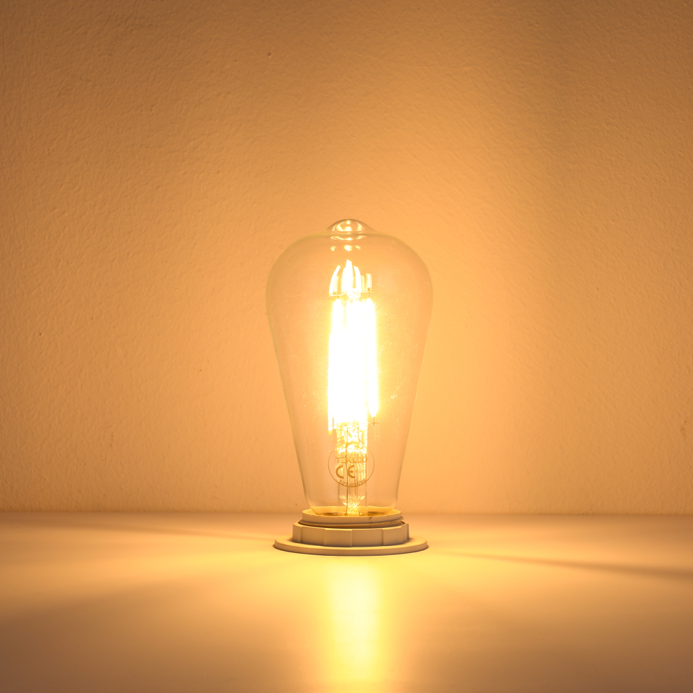 LED лампа ST64 (Ретро, Эдисон услубида), 6.5Вт, 806Лм, Е27, 2700K (илиқ оқ), Шаффоф