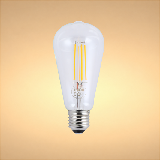 LED лампа ST64 (ретро, эдисон услубида), 6.5Вт, 806Лм, E27, 2700K (илиқ оқ), Шаффоф
