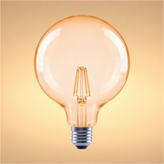 LED лампа G125 (шар шаклида), 6.5Вт, 680Лм, E27, 2400K (илиқ оқ), Янтарь ранг