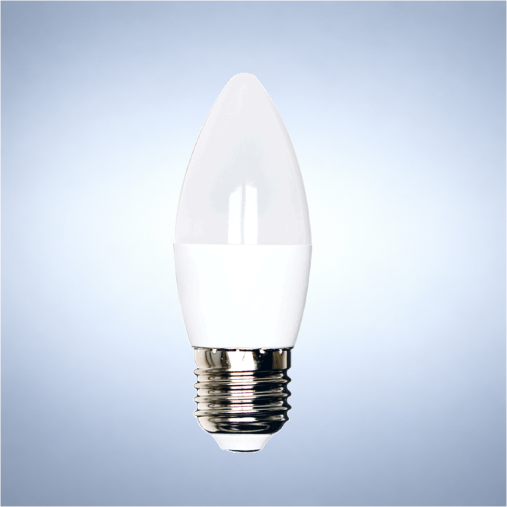 LED лампа C37 (шам шаклида), 6Вт, 520Лм, E27 (ЭСОЛИТЕ), 6000K (совуқ оқ)