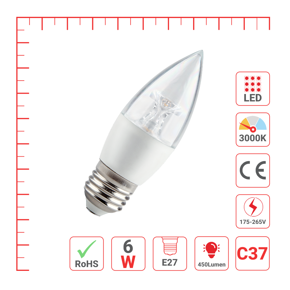 LED лампа СРЙСТАЛ C37 (хрустал шам), 6Vt, E27 (ЭСОЛИТЕ)