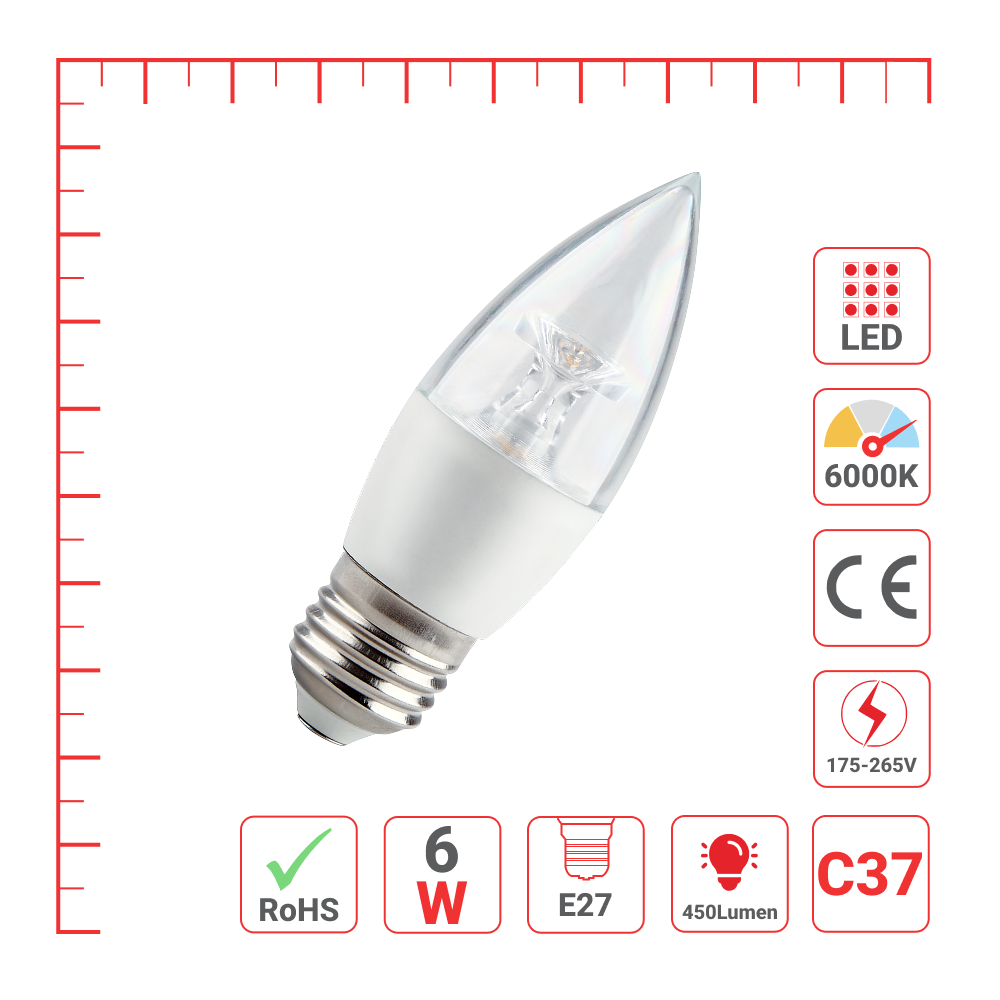 LED лампа СРЙСТАЛ C37 (хрустал шам), 6Vt, E27 (ЭСОЛИТЕ)