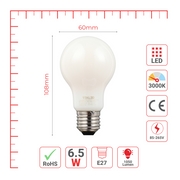 LED лампа A60 (нок шаклида), 6.5Вт, E27