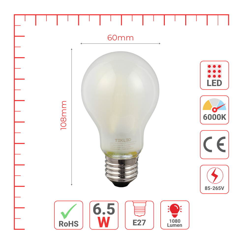 LED лампа A60 (нок шаклида), 6.5Вт, E27