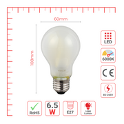LED лампа A60 (нок шаклида), 6.5Вт, E27