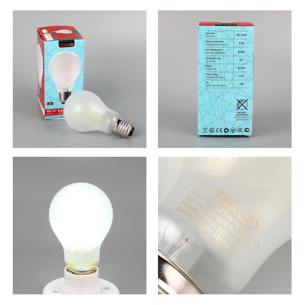 LED лампа A60 (нок шаклида), 6.5Вт, E27