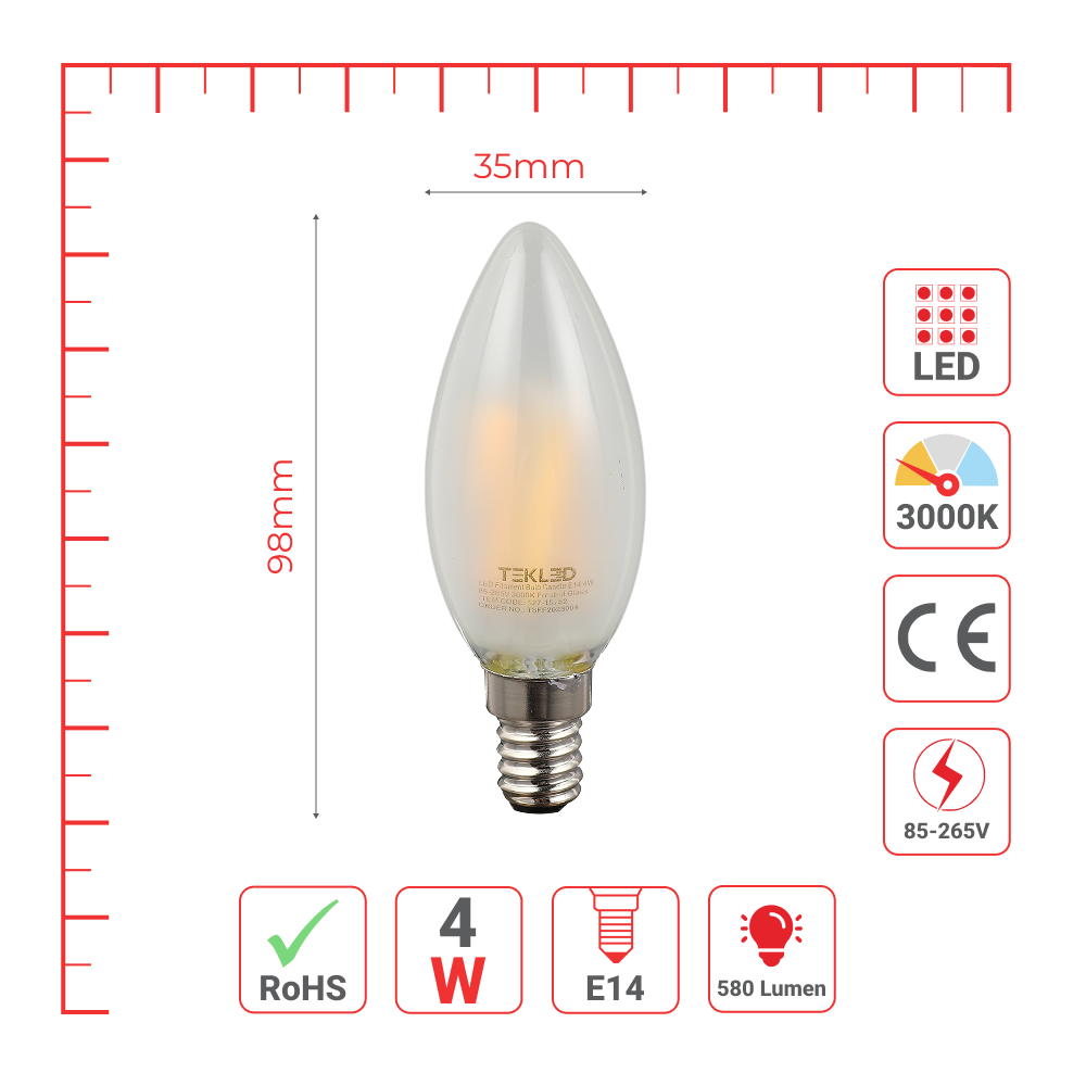 LED лампа Филамент шам, 4 Вт, E14, Матовий (фростед)