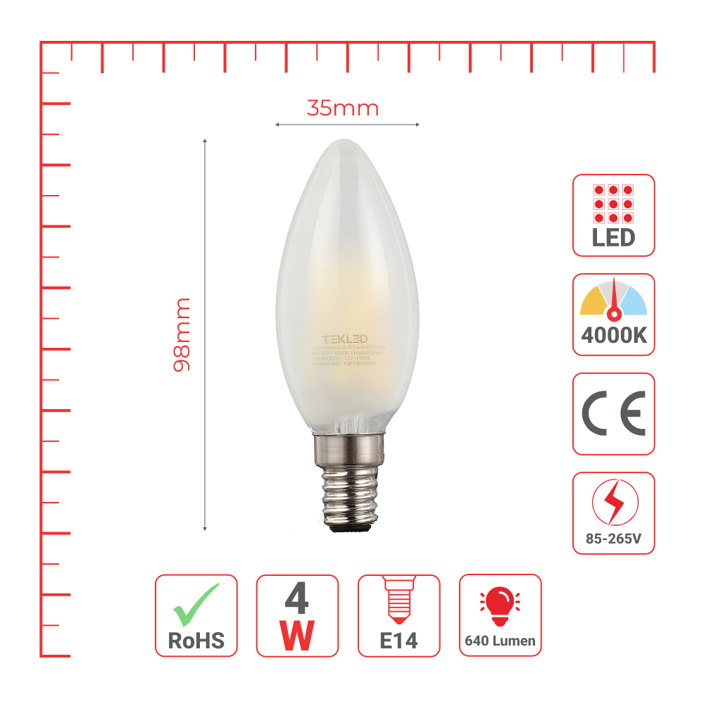 LED лампа Филамент шам, 4 Вт, E14, Матовий (фростед)