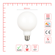 LED лампа G80 (шар шаклида), 7Вт, E27, 3000K (илиқ оқ), Молочная (milky)
