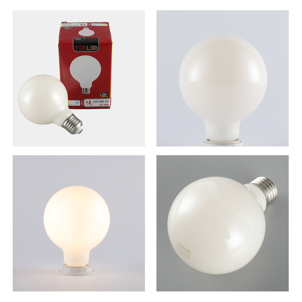 LED лампа G80 (шар шаклида), 12Vt, 1350Lm, E27, Сутранг (милкй)