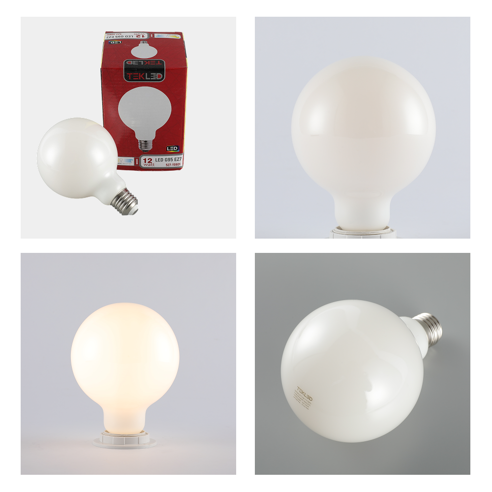 LED лампа G95 (шар шаклида), 12Вт, 1350Лм, E27, Молочная (milky)