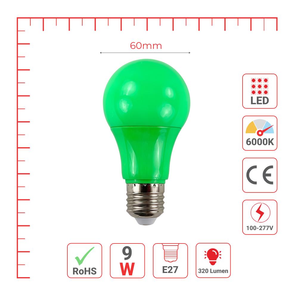 LED лампа A60 (нок шаклида), 9Vt, E27