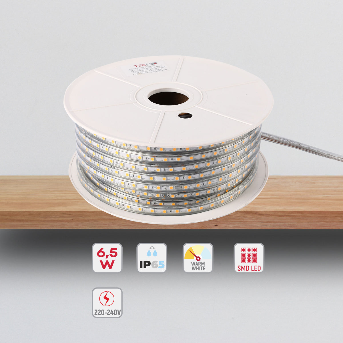 LED лента 5050/60 220V илиқ оқ 6.5W/M IP65 (TT) 50м