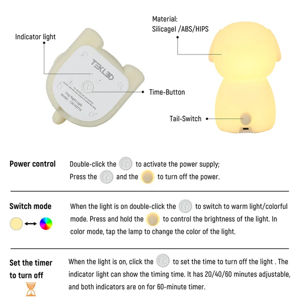 Close shot of the Adorable LED Rechargeable Night Light with Timer and Color-Changing Options-130-03774