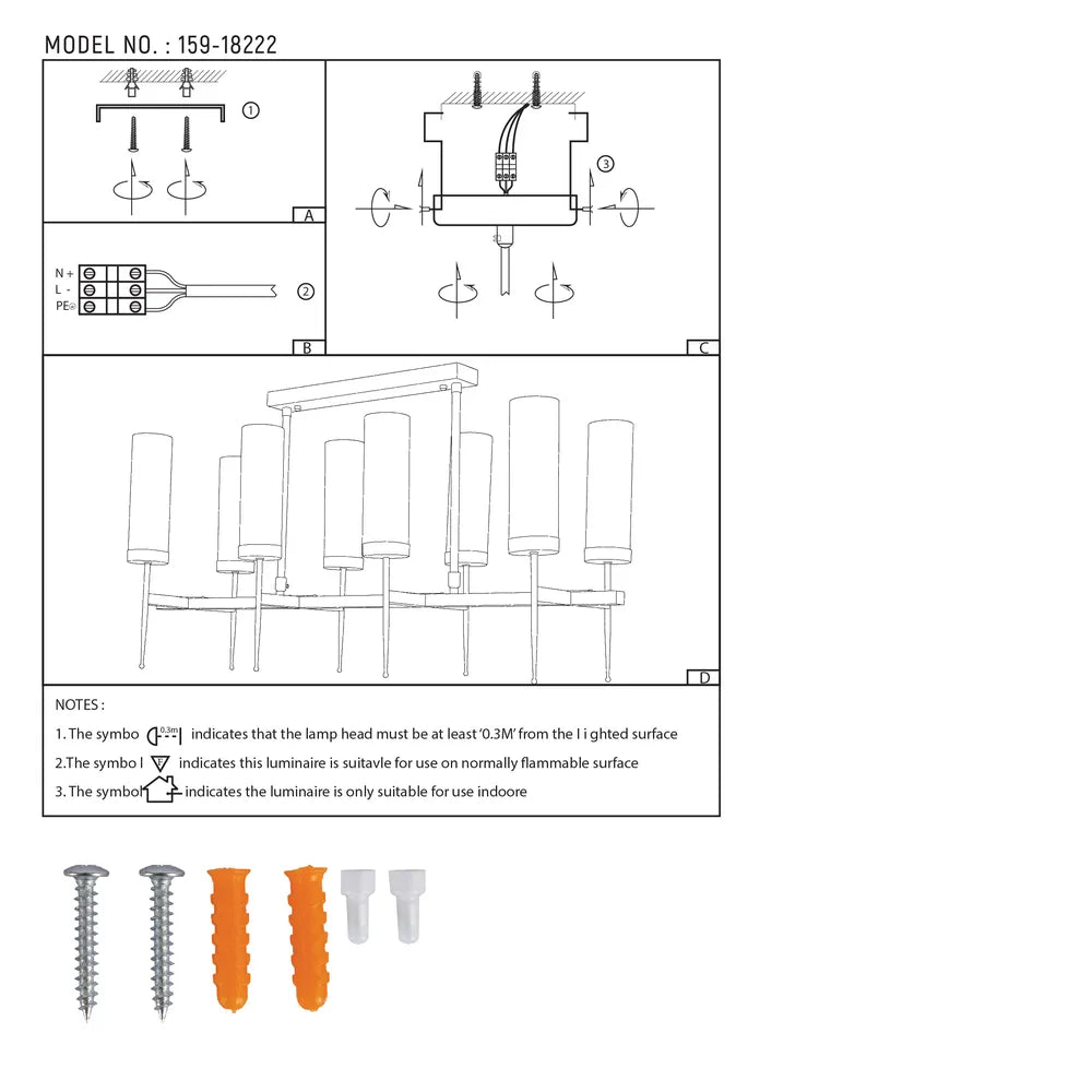 User manual for American Fluted Glass Chandelier Ceiling Light-159-18222