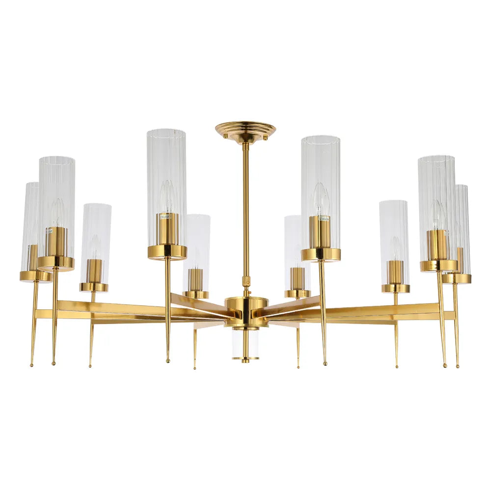 Chandelier TEKLED American Fluted Glass Chandelier Ceiling Light-Gold-159-18224