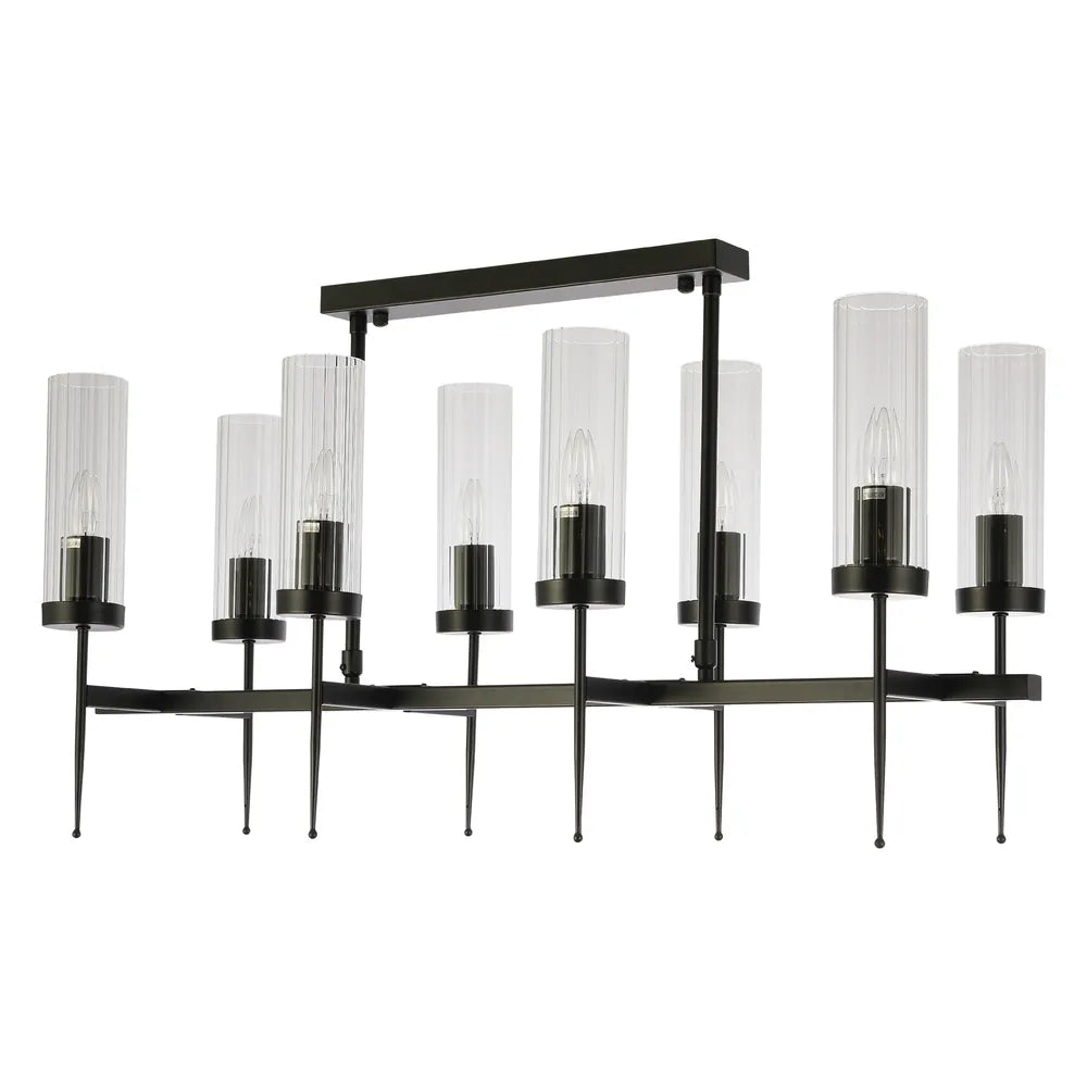 Chandelier TEKLED American Fluted Glass Chandelier Ceiling Light-Black-159-18228