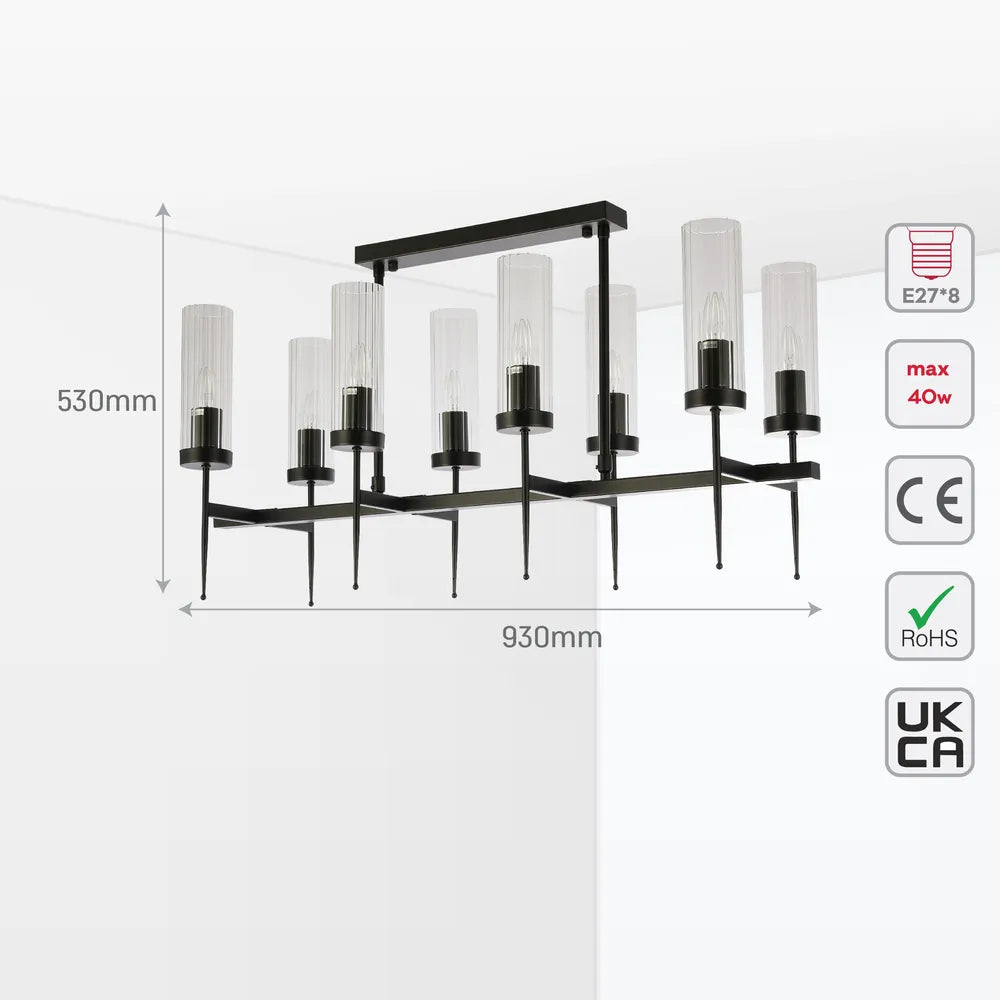 Size and technical specs of the American Fluted Glass Chandelier Ceiling Light-159-18228