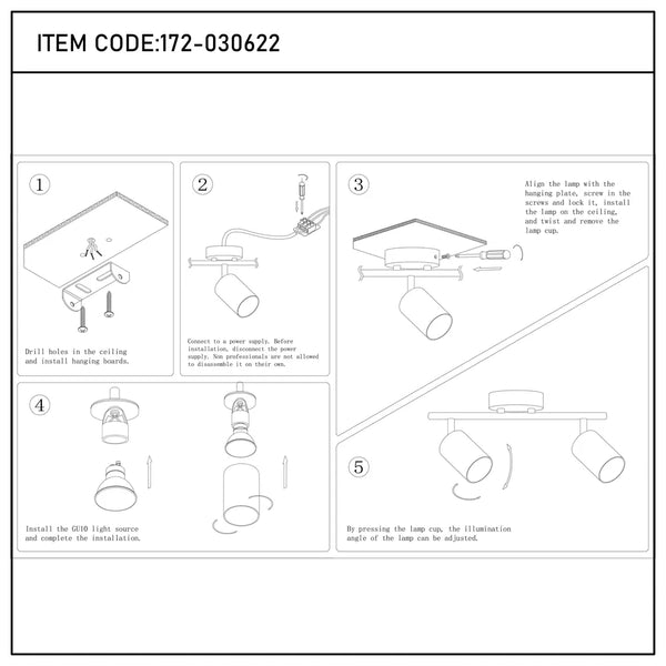User manual for Antique Brass GU10 Spotlight Bar-172-030622