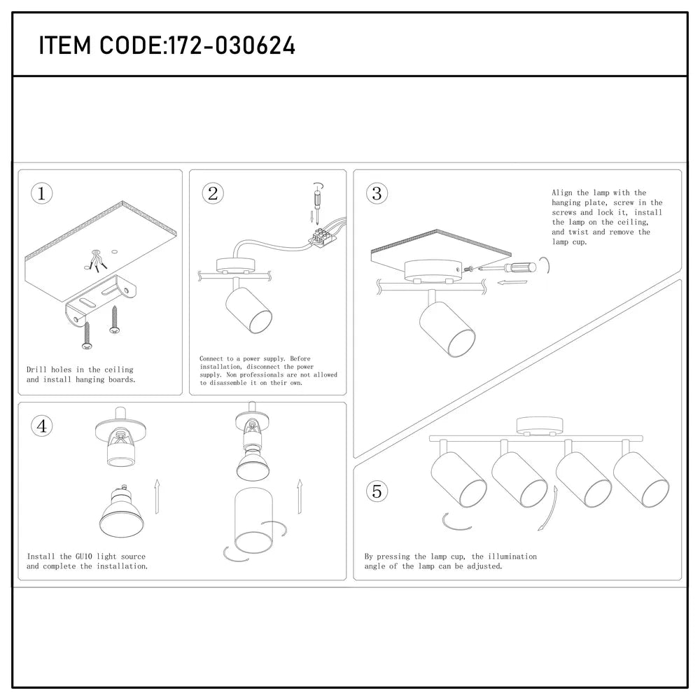 User manual for Antique Brass GU10 Spotlight Bar-172-030624