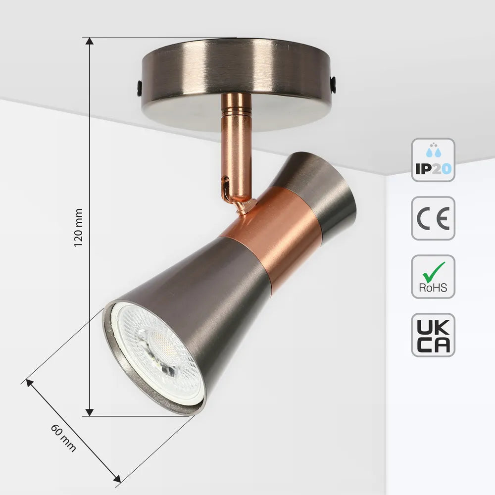 Size and technical specs of the Antique Bronze & Copper Adjustable Track Spotlights-172-03138