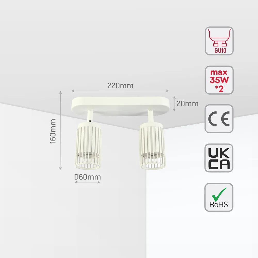 Size and technical specs of the Aria Cage-Bar Adjustable GU10 Spotlight-172-03154