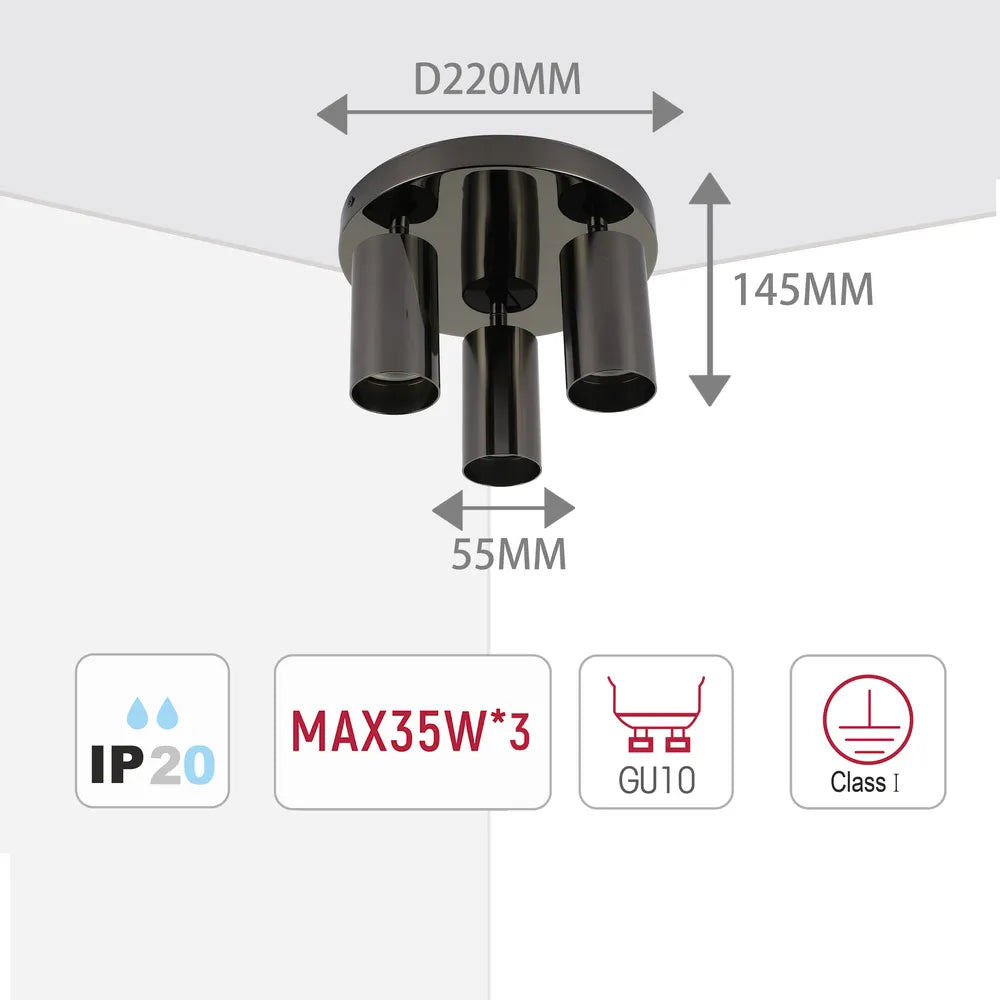 Size and technical specs of the Astra Pearl Grey Cylinder GU10 Spotlight-172-030394