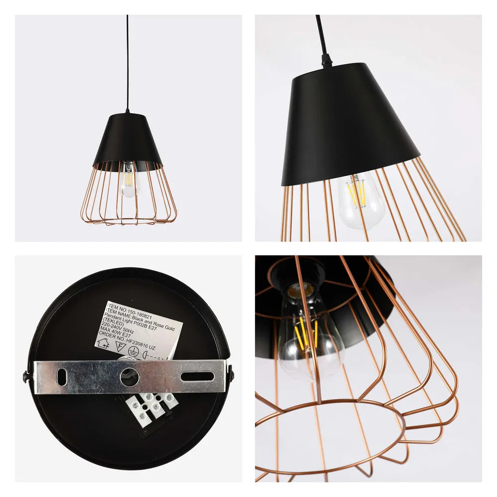 Details of the Aurelia Black & Gold Cage Pendant Light-150-180821