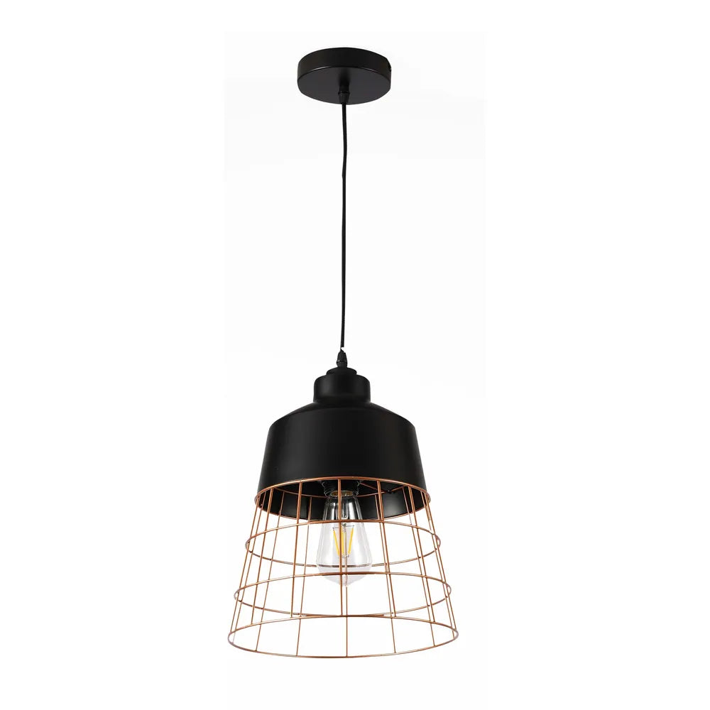 Metal Pendant Light TEKLED Aurelia Black & Gold Cage Pendant Light-Bell-150-180822