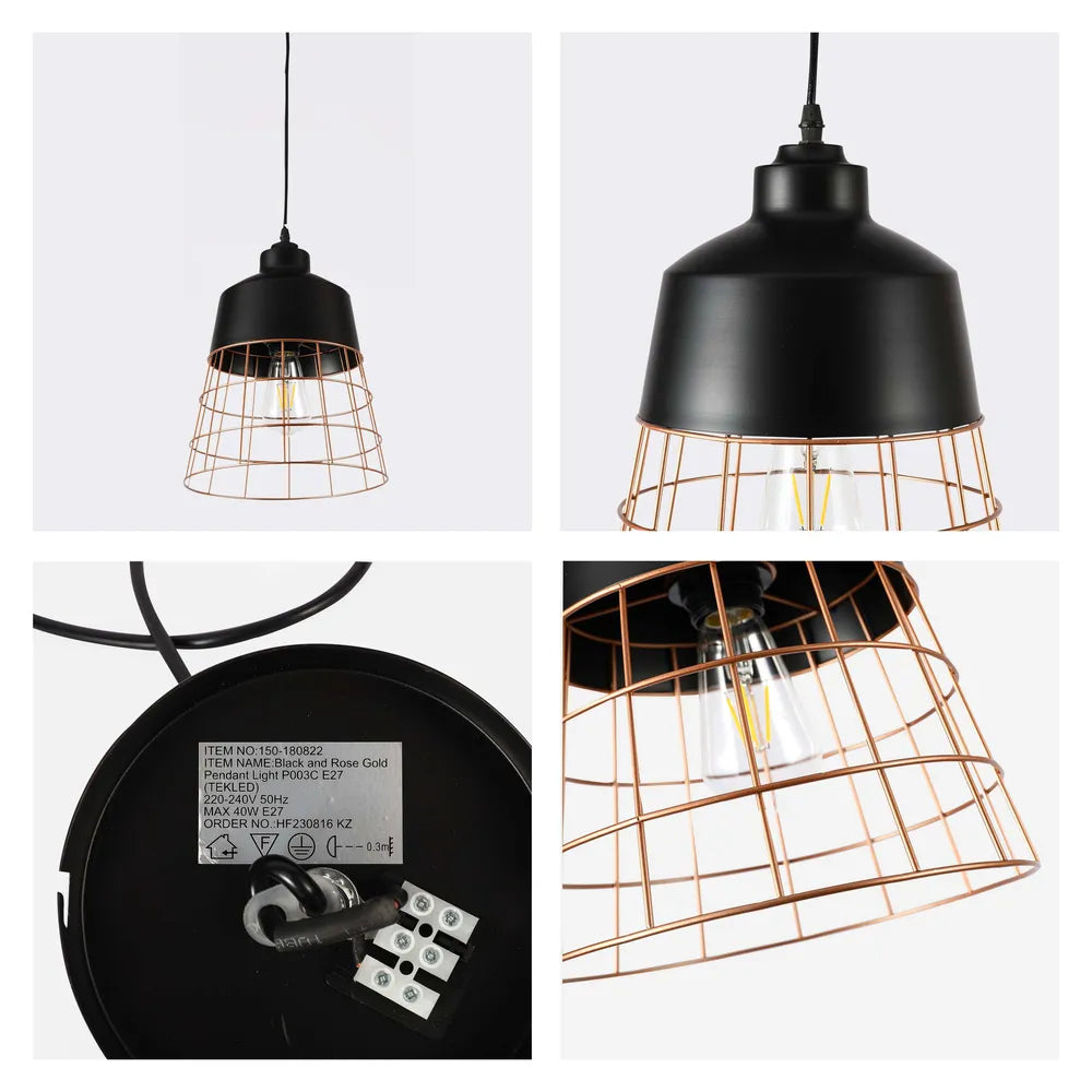 Details of the Aurelia Black & Gold Cage Pendant Light-150-180822