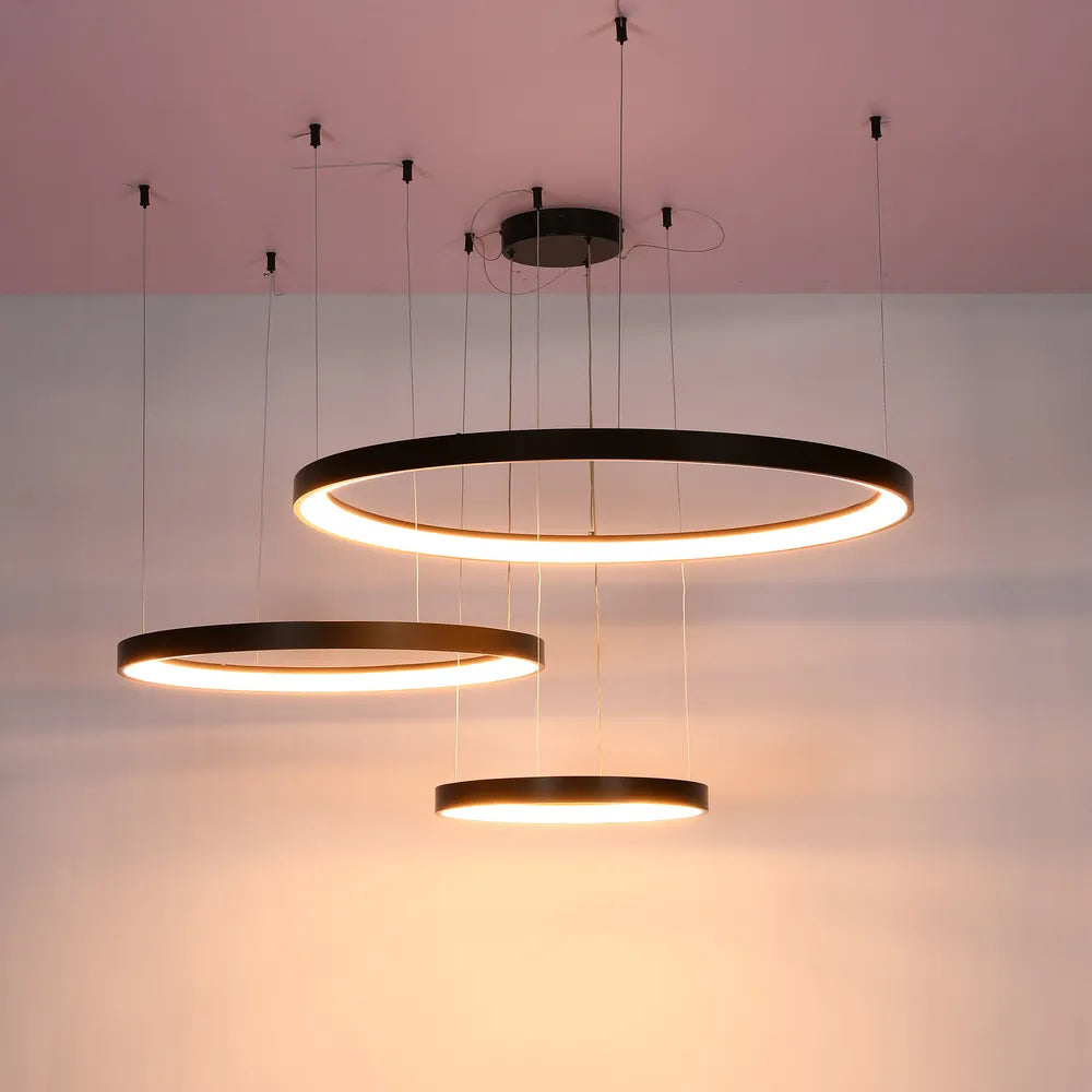 Modern Ceiling Light TEKLED Aurora Flow Dynamic LED Modern Pendant Ceiling Light (Customisable 3 Rings, CCT Adjustable)-Black-159-18169