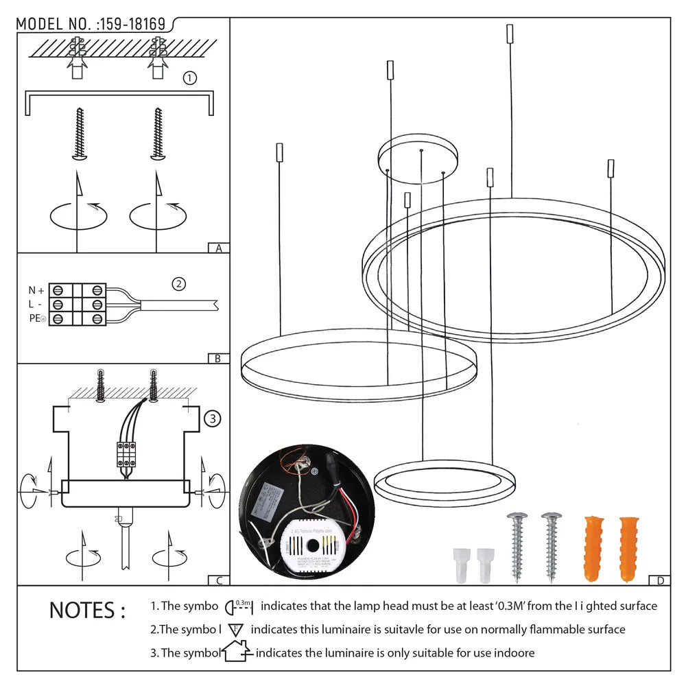 User manual for Aurora Flow Dynamic LED Modern Pendant Ceiling Light (Customisable 3 Rings, CCT Adjustable)-159-18169