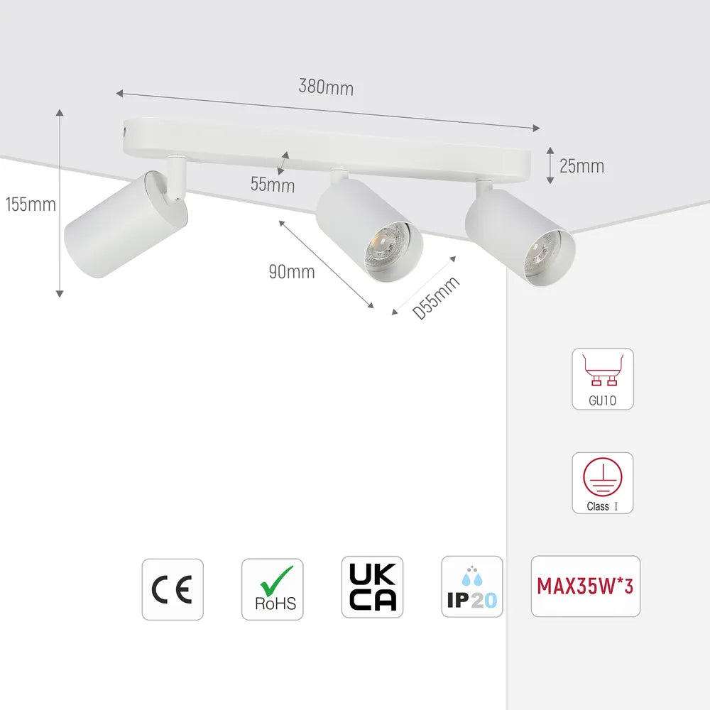 Size and technical specs of the Beam Cylinder GU10 Spotlight-172-03055