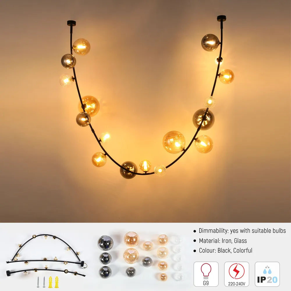 Details of the Black Chandelier 68126-A Colorful Glass 17xG9(TEKLED)-159-18288-159-18288