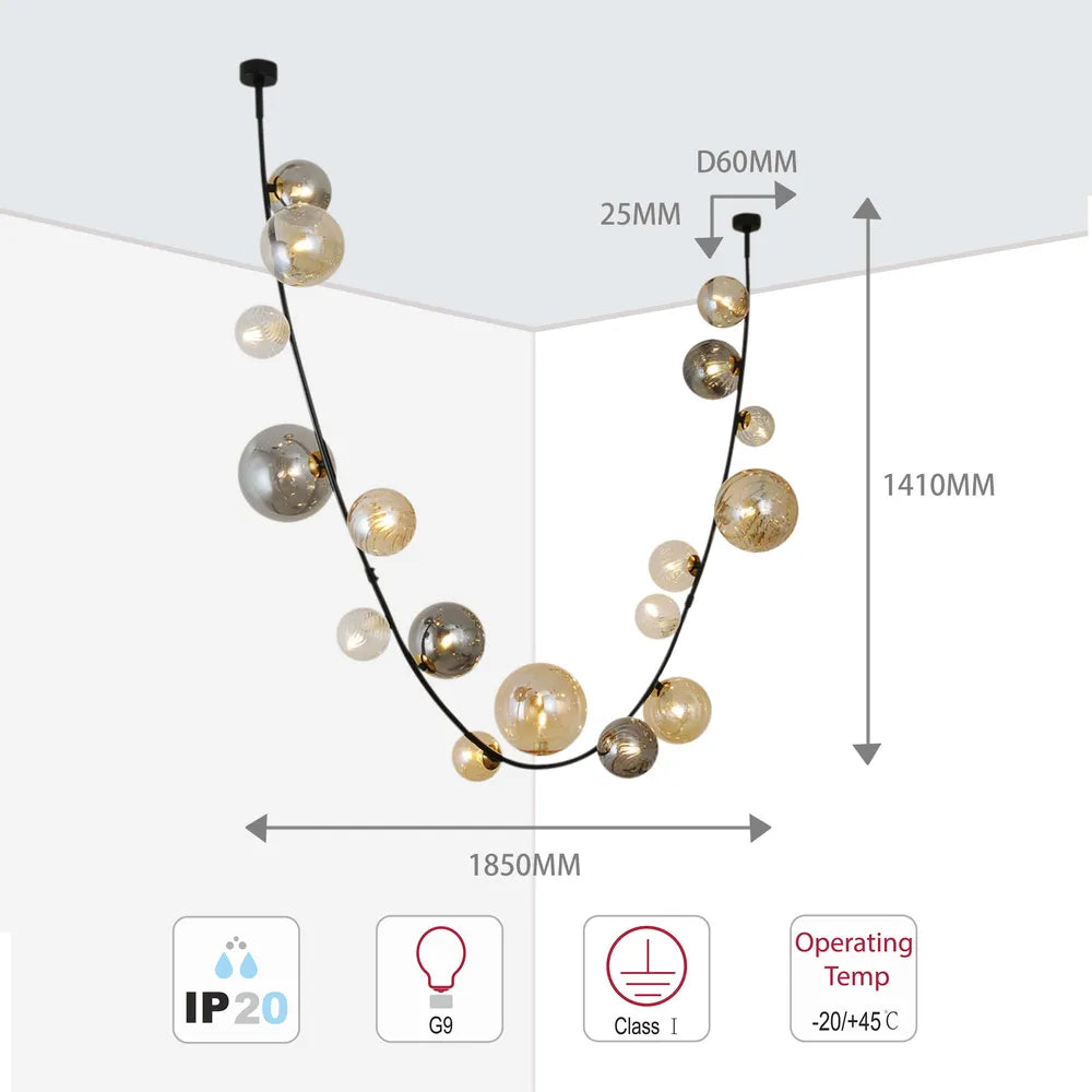 Size and technical specs of the Black Chandelier 68126-C Colorful Glass 22xG9(TEKLED)-159-18292-159-18292