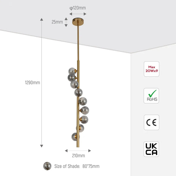 Size and technical specs of the Bronze Chandelier 66787B-9B Smoke Glass 9xG9(TEKLED)-159-18282-159-18282