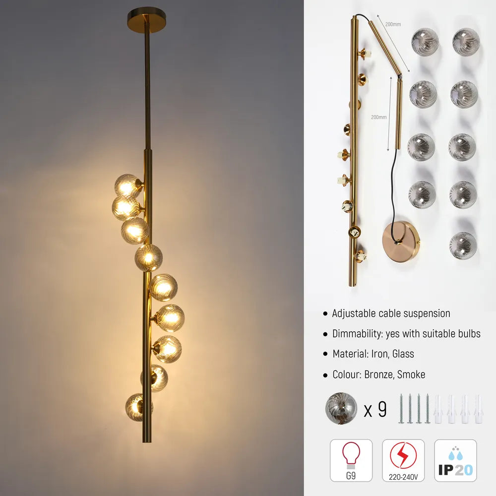 Details of the Bronze Chandelier 66787B-9B Smoke Glass 9xG9(TEKLED)-159-18282-159-18282