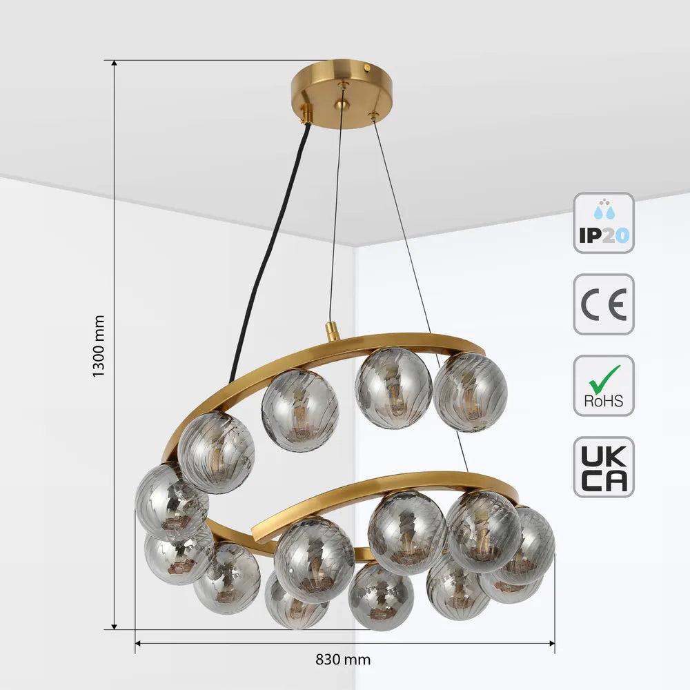 Size and technical specs of the Bronze Chandelier 67003-400 Smoke Glass 15xG9(TEKLED)-159-18274-159-18274