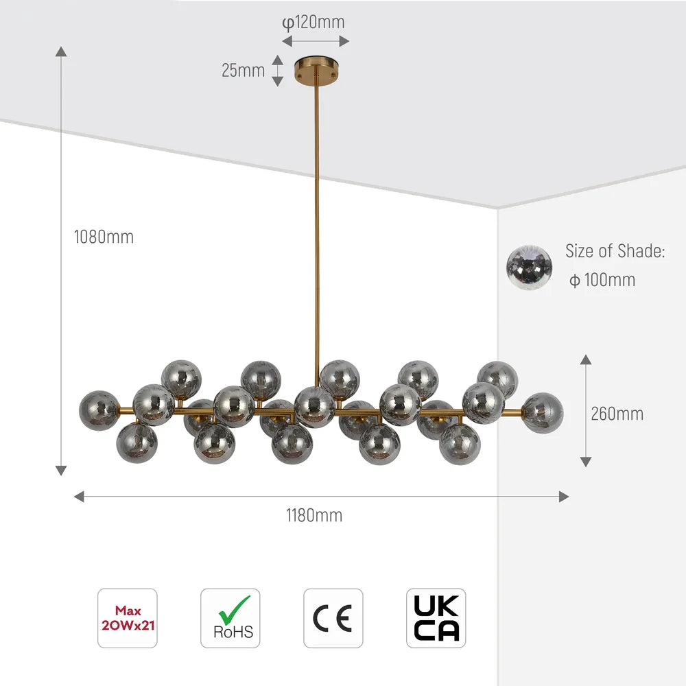 Size and technical specs of the Bronze Chandelier 67016-21B Smoke Glass 21xG9(TEKLED)-159-18256-159-18256