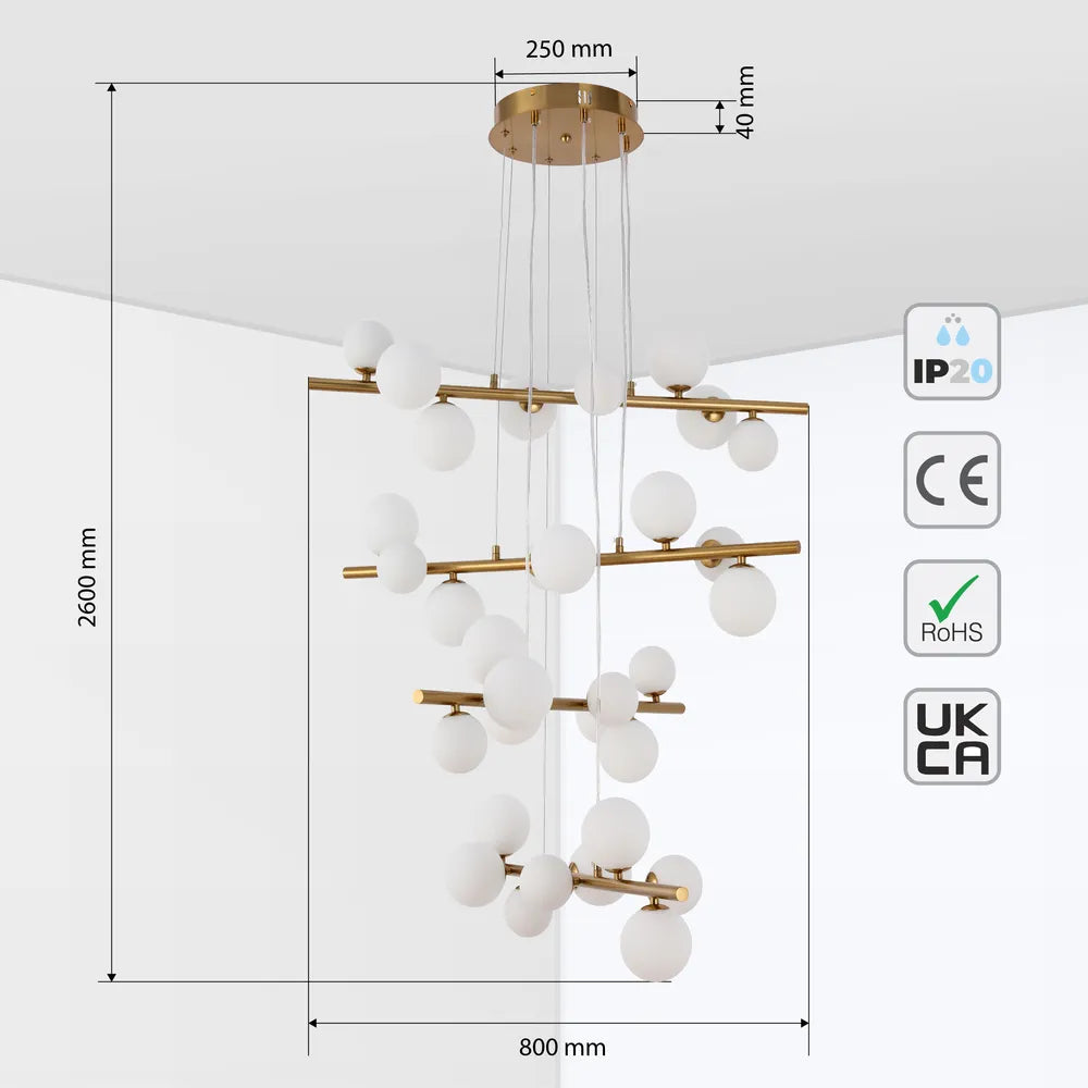 Size and technical specs of the Bronze Chandelier 67030-32 Milky Glass 32xG9(TEKLED)-159-18272-159-18272