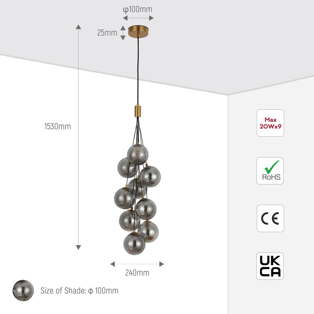 Size and technical specs of the Bronze Chandelier 67068-9 Smoke Glass 9xG9(TEKLED)-159-18262-159-18262