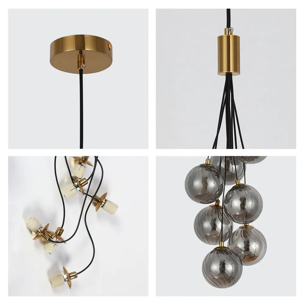 Close shot of the Bronze Chandelier 67068-9 Smoke Glass 9xG9(TEKLED)-159-18262-159-18262
