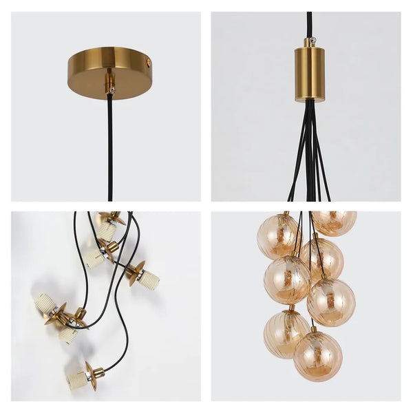 Close shot of the Bronze Chandelier 67069-9 Amber Glass 9xG9(TEKLED)-159-18264-159-18264