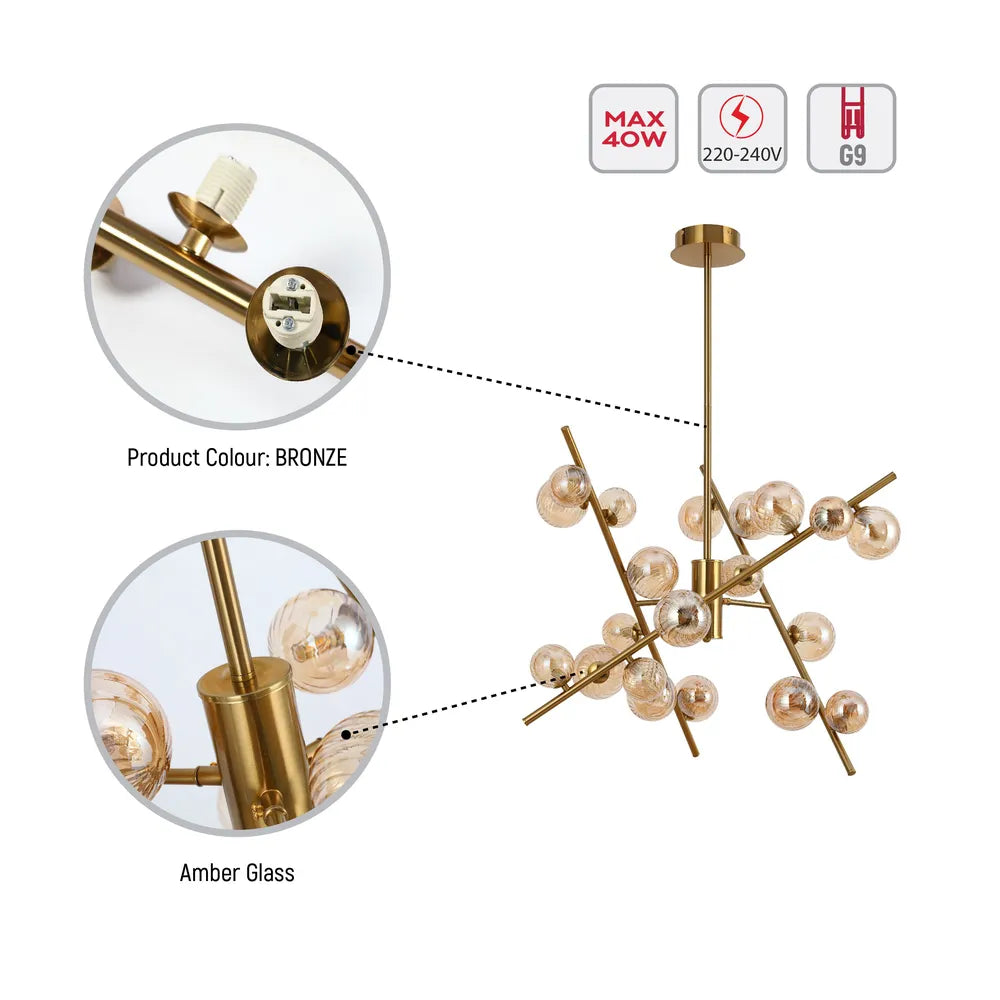 Details of the Bronze Chandelier 68119-B Amber Glass 24xG9(TEKLED)-159-18286-159-18286