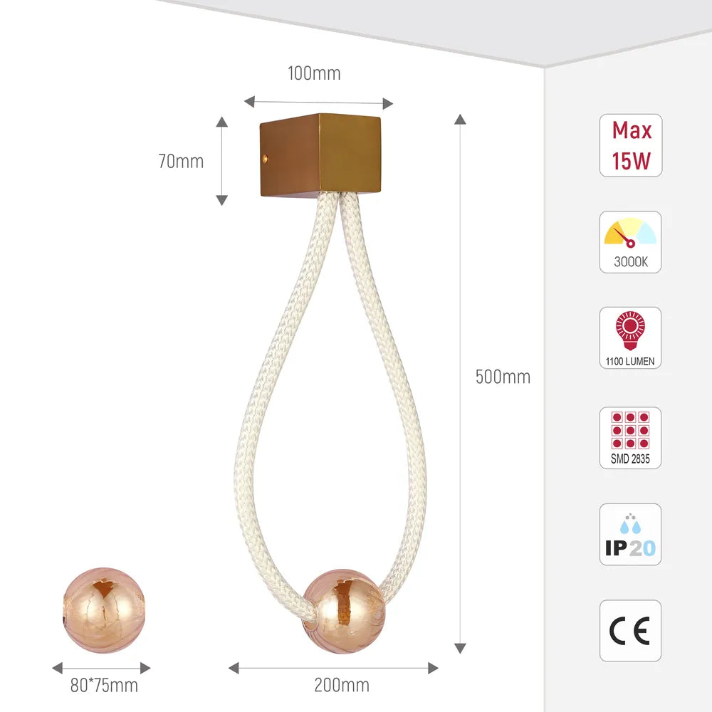 Size and technical specs of the Bronze LED Wall Light 39289 3000K(TEKLED)-151-20076-151-20076